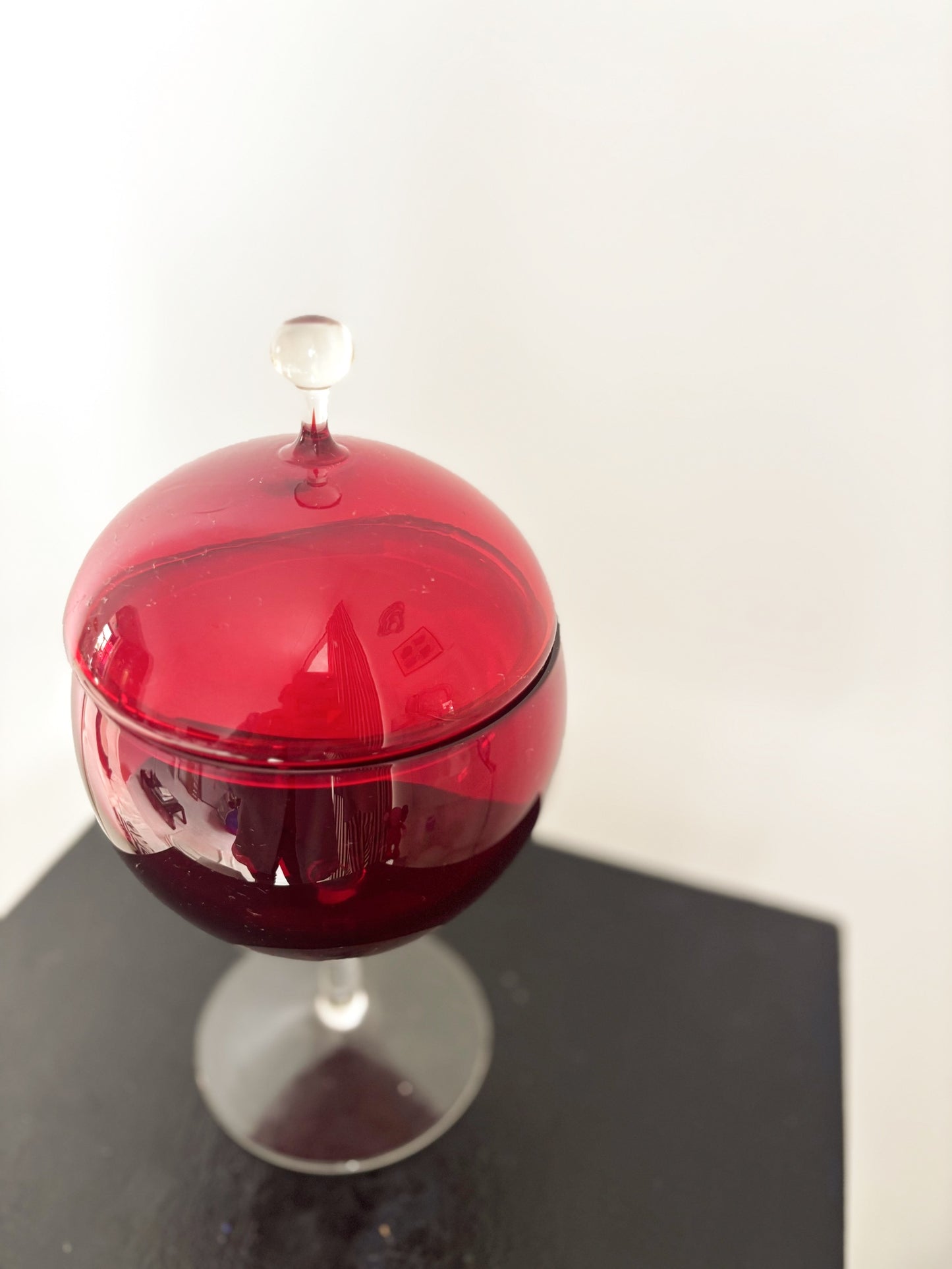 Bonbonnière en verre Empoli rouge