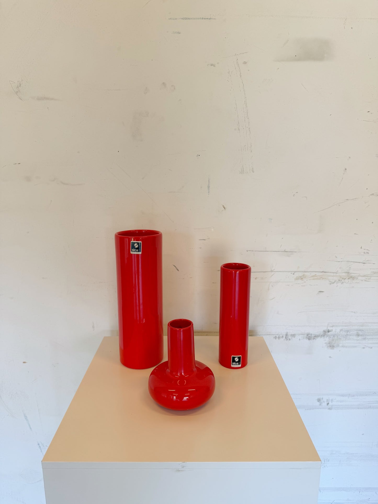 Haut vase rouleau orange en céramique SICART