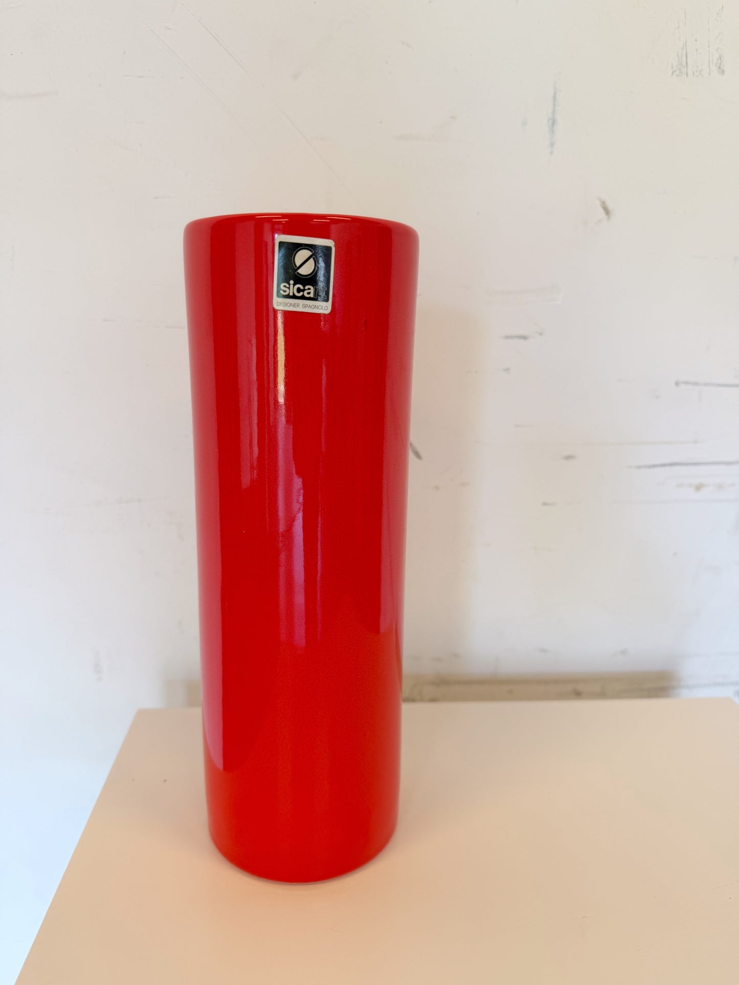 Haut vase rouleau orange en céramique SICART