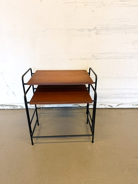 2 tables gigogne vintage en bois et métal