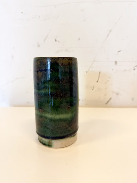 Vase scandinave  vintage en céramique émaillée vert