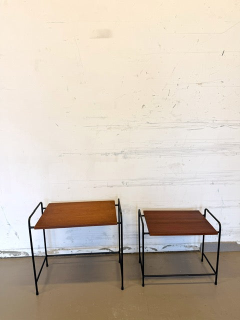 2 tables gigogne vintage en bois et métal