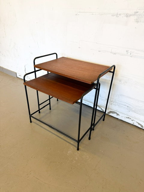 2 tables gigogne vintage en bois et métal