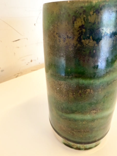 Vase scandinave  vintage en céramique émaillée vert