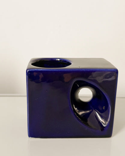 Vase cubique en céramique bleue Manufacture hollandaise AFINA RIJNSBURG