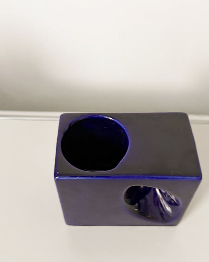 Vase cubique en céramique bleue Manufacture hollandaise AFINA RIJNSBURG