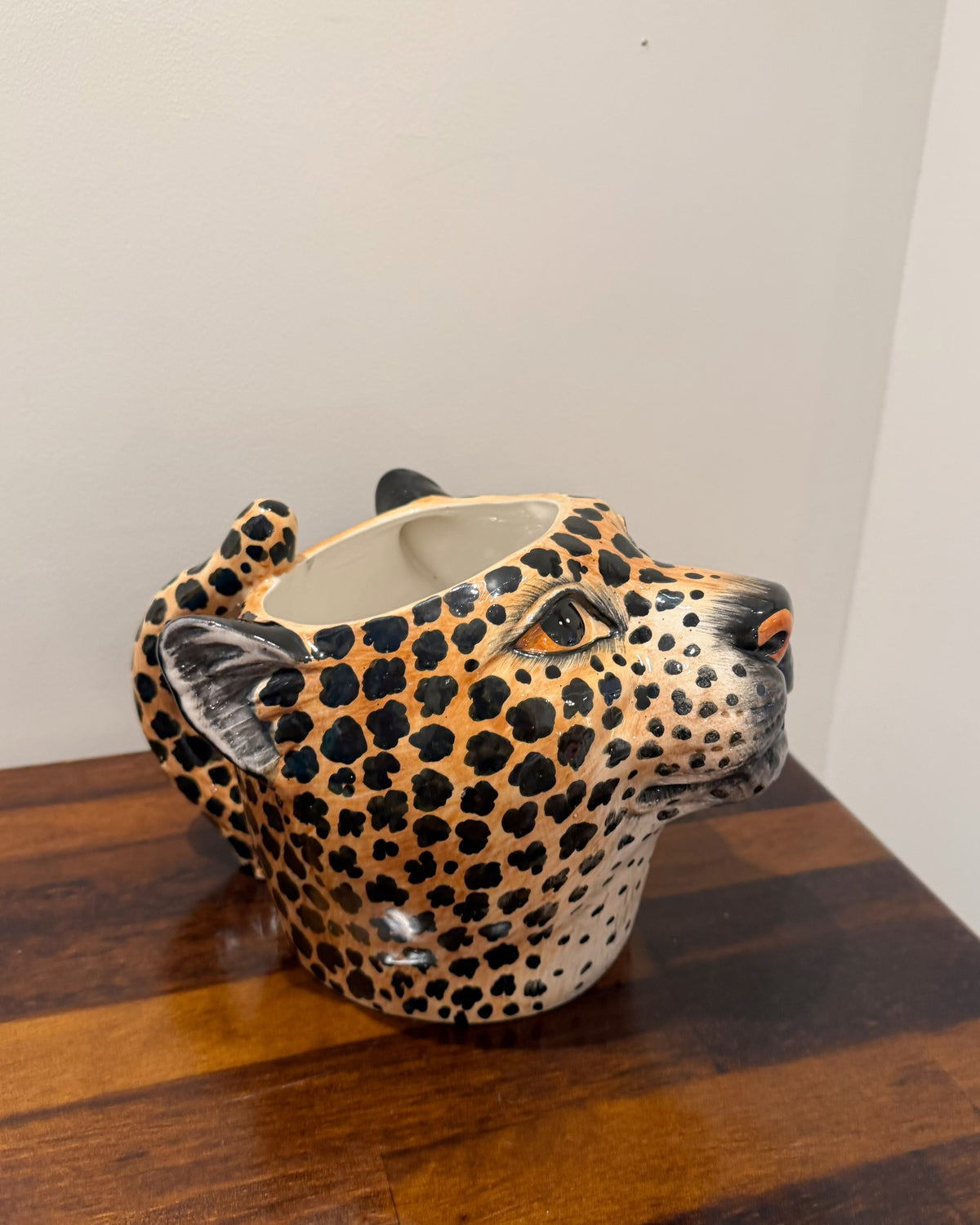 Cruche tête de léopard en céramique italienne vintage