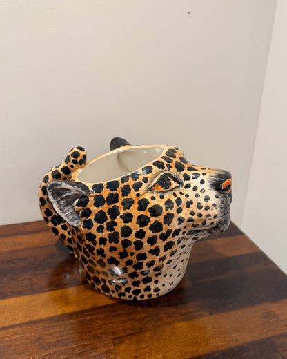 Cruche tête de léopard en céramique italienne vintage