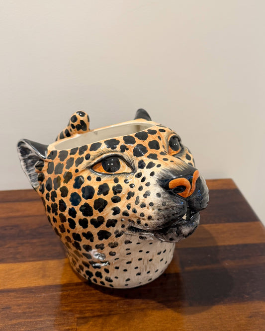Cruche tête de léopard en céramique italienne vintage