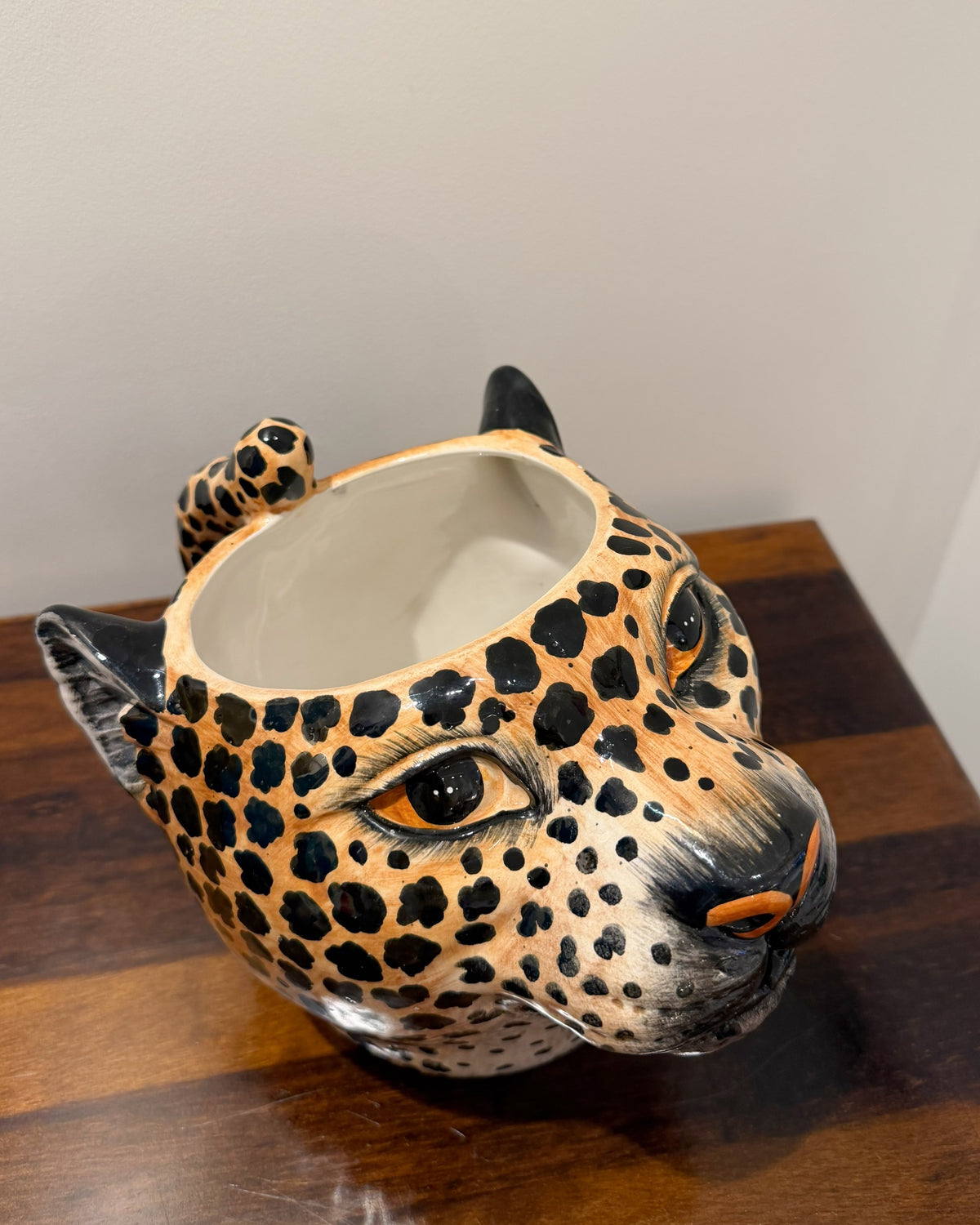 Cruche tête de léopard en céramique italienne vintage