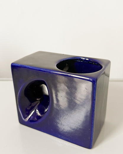 Vase cubique en céramique bleue Manufacture hollandaise AFINA RIJNSBURG