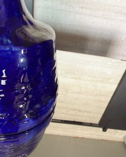 Vase en céramique bleu cobalt 1970