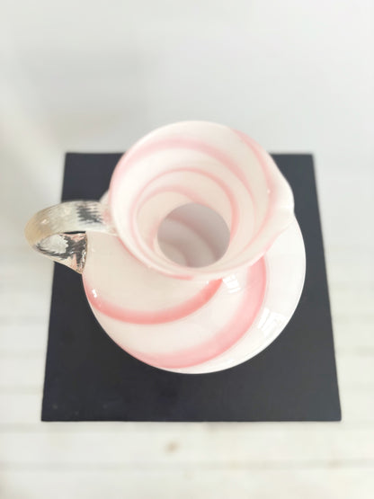White Empoli opaline vase with pink spiral