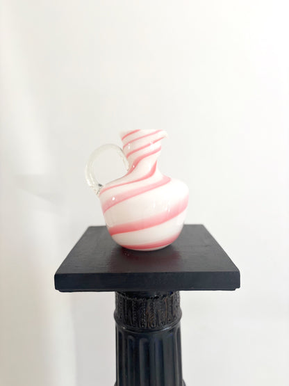 White Empoli opaline vase with pink spiral