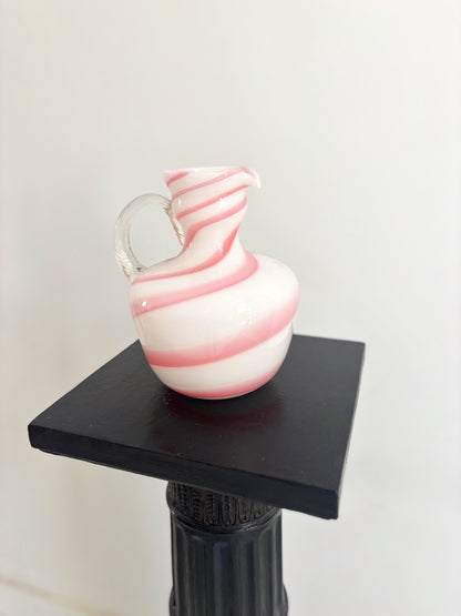 White Empoli opaline vase with pink spiral