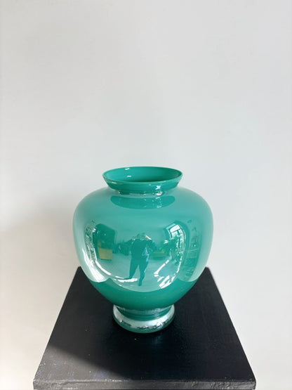 Iridescent vase in water green opaline