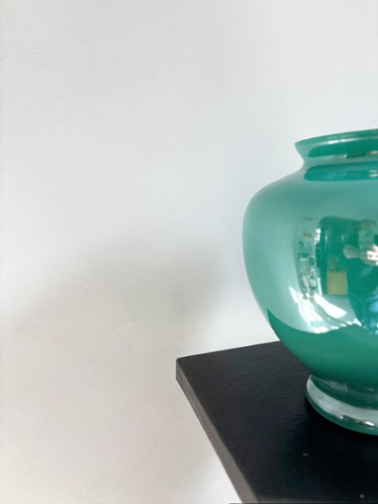 Iridescent vase in water green opaline