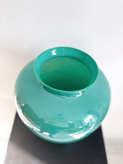 Iridescent vase in water green opaline